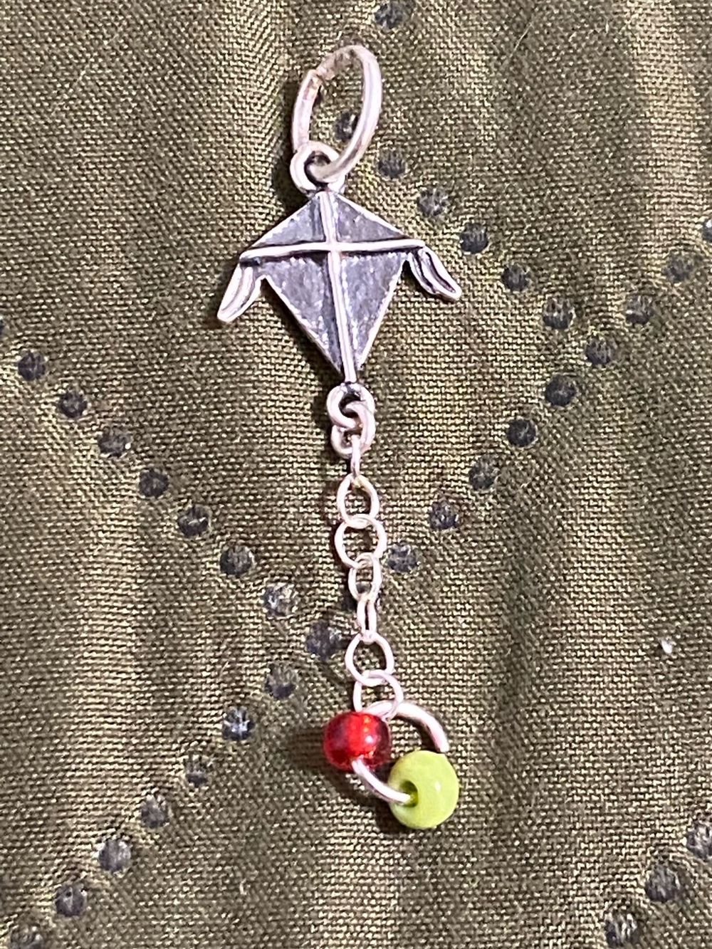Sterling Silver 925 Kite Charm Pendant with Red and Lime Accents